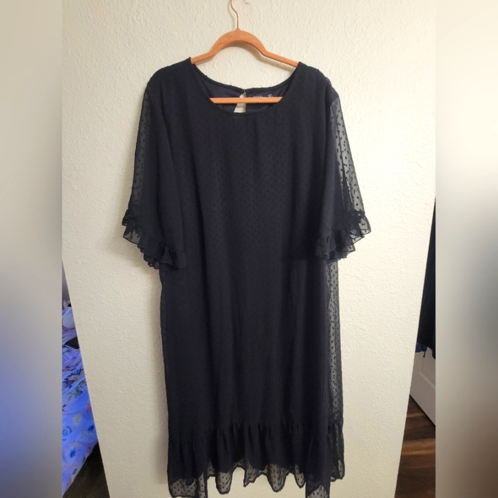 Boohoo Black Swiss Dot Shift Dress